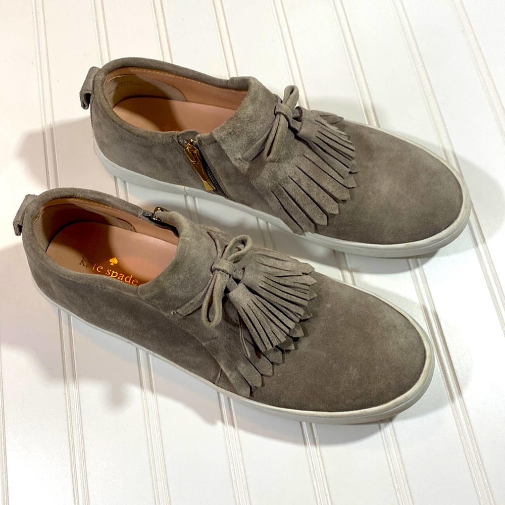 Kate Spade “Lenna” Suede Tassel Sneaker, Gray, Size 9